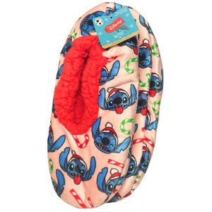 Disney Fuzzy Babba Slipper Socks OSFM Shoe Sz 7-9.5 Pink Stitch Christmas New